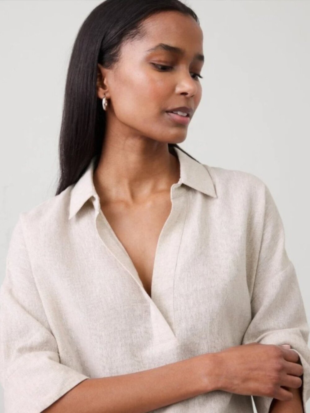 Banana Republic Factory Linen-Blend Drapey Popover Shirt - L